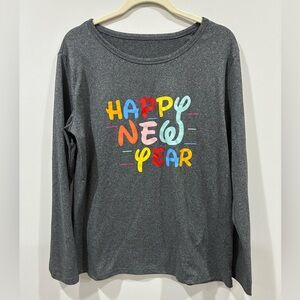 Gray Long Sleeve 'Happy New Year' Shirt Disney Letter Design